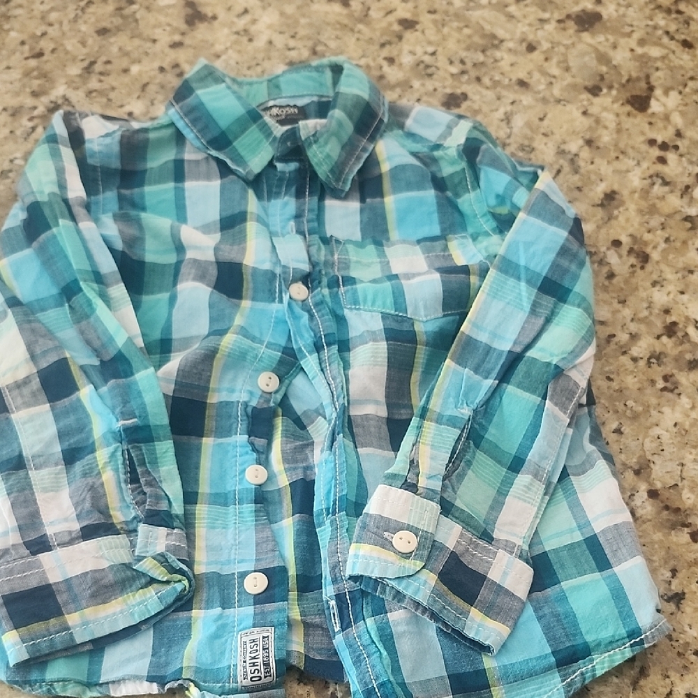 OshKosh B'gosh Teal and Navy Plaid Button Down Shirt